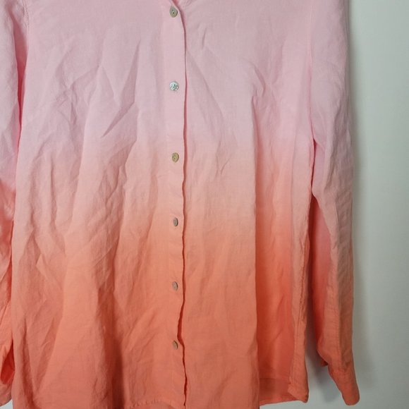 J. Jill Linen Blend Tab-Sleeve A-Line Button-Up Shirt Orange Ombre Size … - Picture 14 of 14